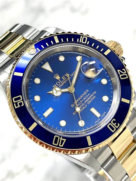 rolex submariner automatic two tone with blue dial and bezel|rolex submariner blue bezel price.